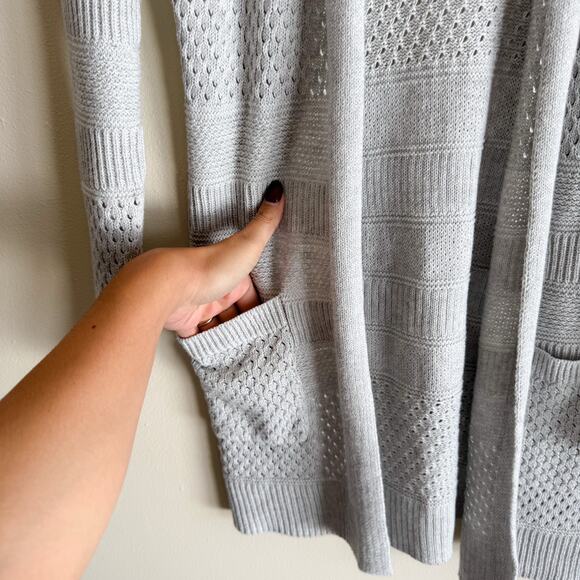 Joie Light Grey Long Sleeve Pocket Open Front Cotton Cardigan Sweater Small - Picture 3 of 7